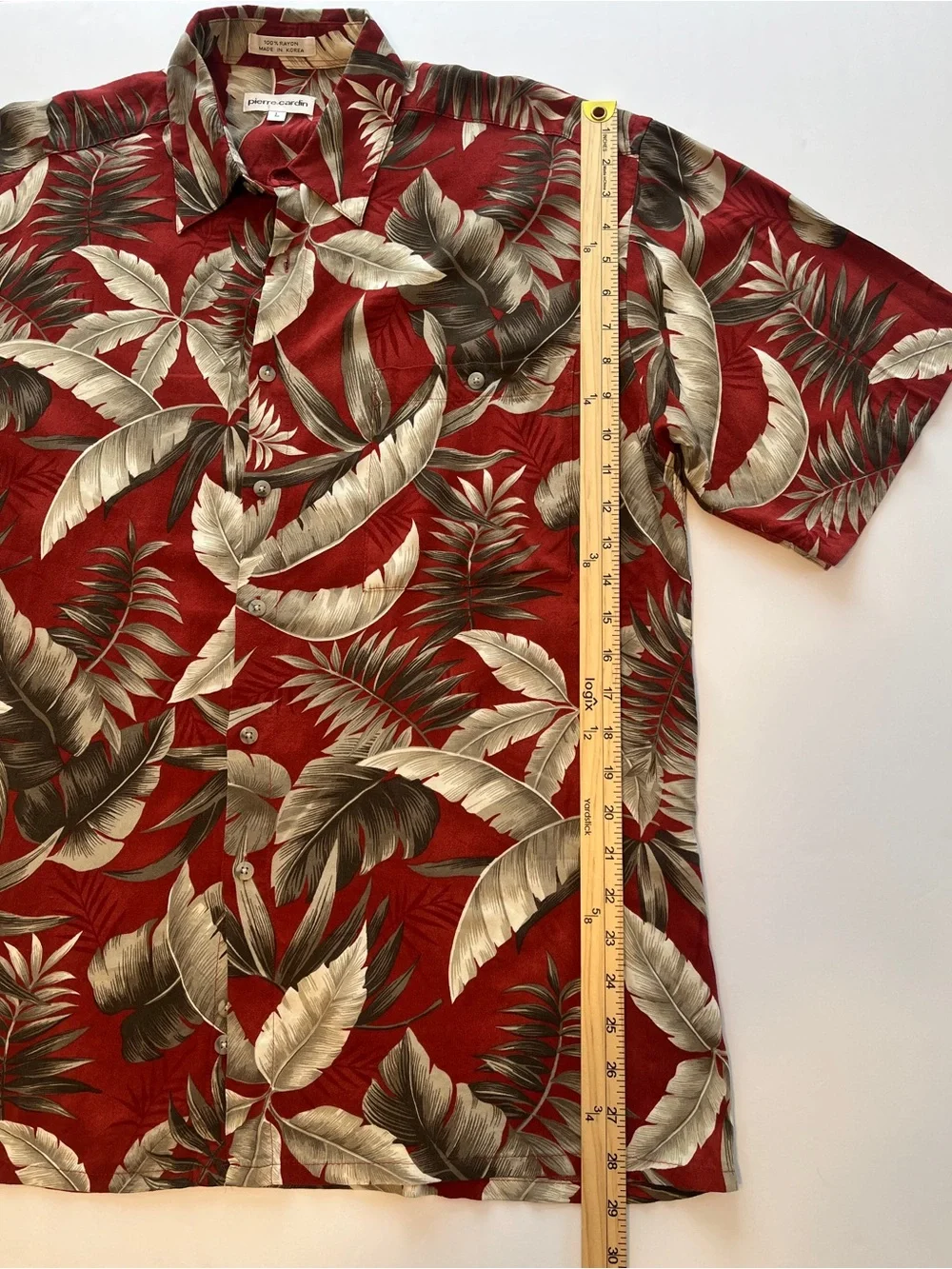 Pierre Cardin Men's Red Tropical Print Short Sleeve Shirt size L rayon button
